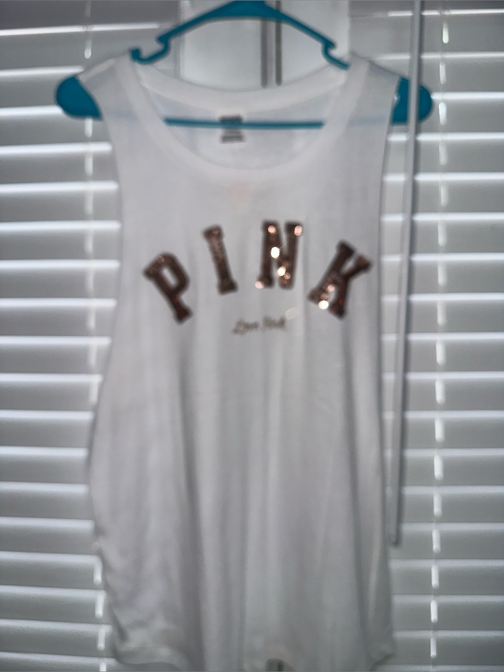 PINK Victoria's Secret White Tank with Rose Gold Sequin Logo